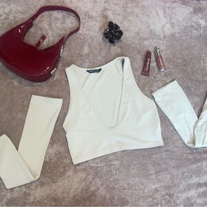 Cream Crop Top and Sleeves Set